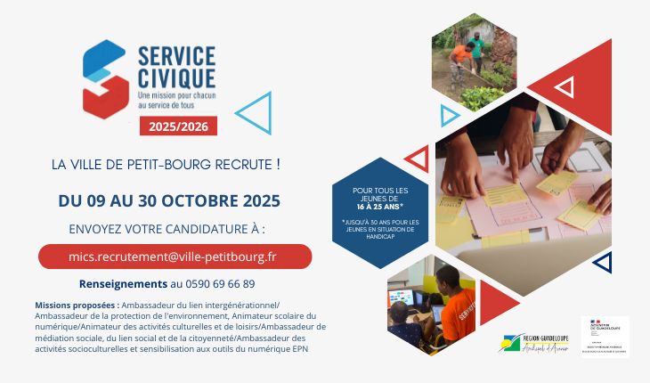 Petit-Bourg lance les inscriptions de la 3ème cohorte 2025/2026 de ses services civiques !